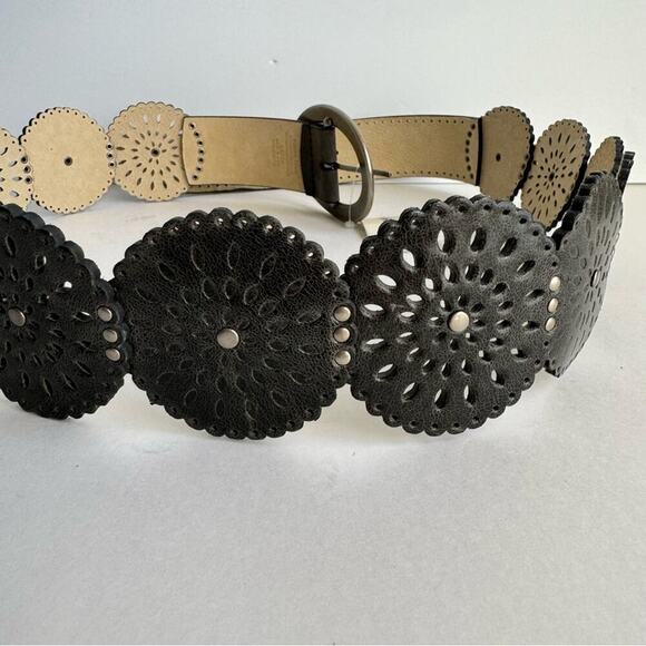 Black Leather Statement Belt Silver Buckle Western Cutout Amiee Lynn 2X -3X - Picture 6 of 12